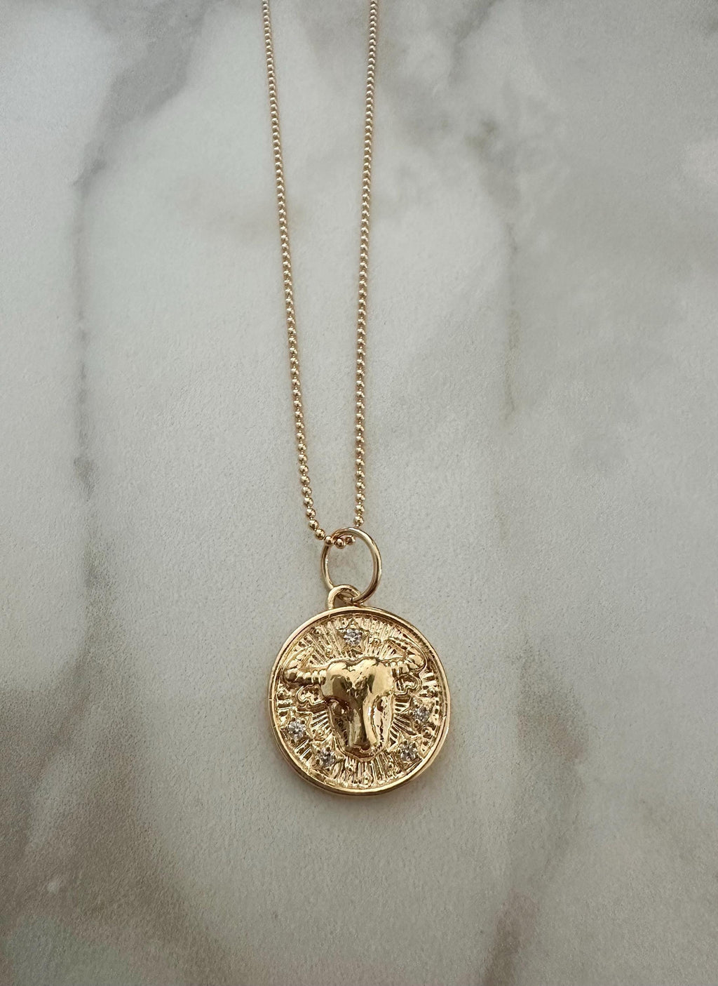18k Gold Filled CZ Zodiac Medallion Necklace: Personalized Ball Chain