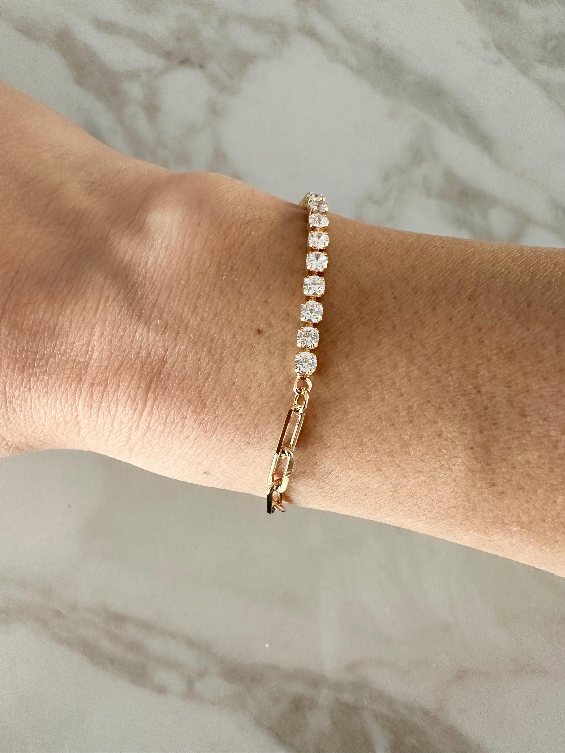 18k Gold Filled CZ Half Tennis Half Chain Bracelet