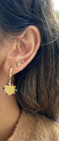 Rainbow CZ Evil Eye Heart Huggie Hoop Earrings, 16k Gold Plated