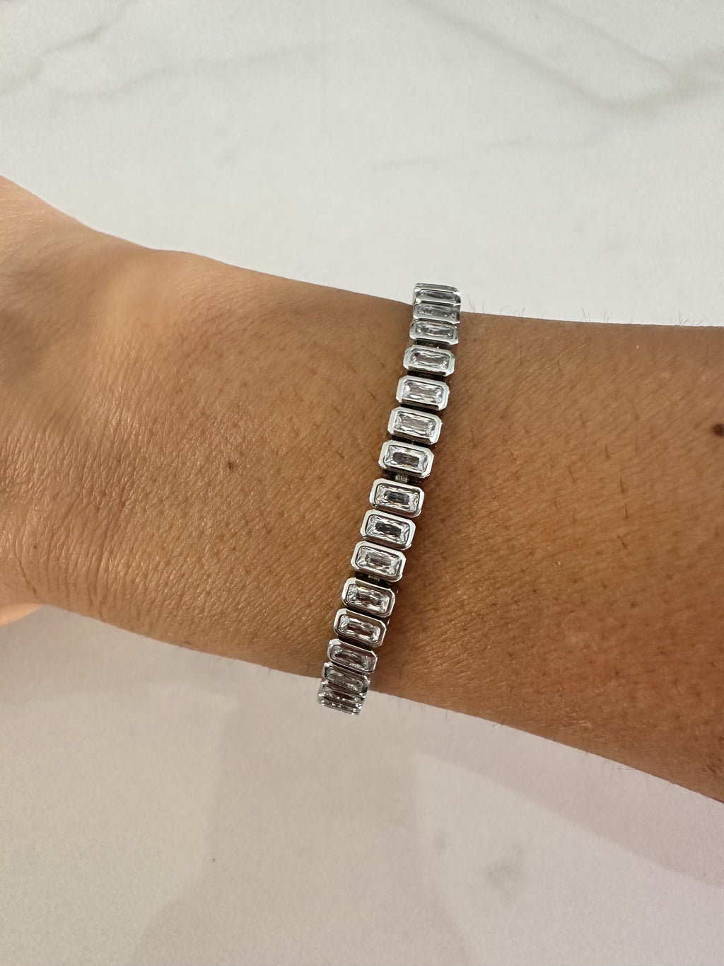 18k White Gold Filled CZ Emerald Cut Tennis Bracelet, Gift for her
