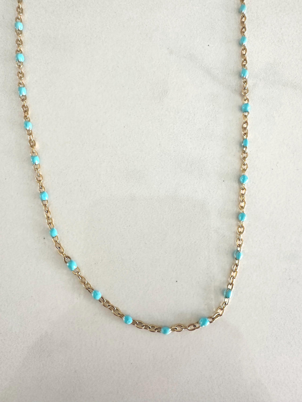 Turquoise Enamel and Gold Dainty Chain Necklace: Layering Necklace