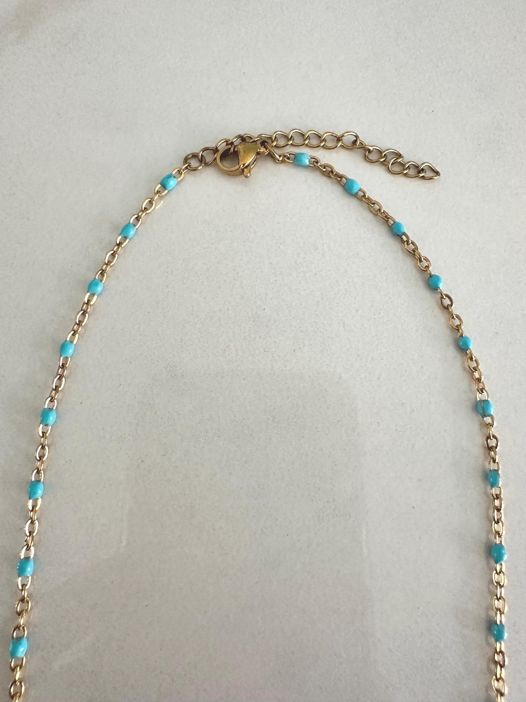Turquoise Enamel and Gold Dainty Chain Necklace: Layering Necklace