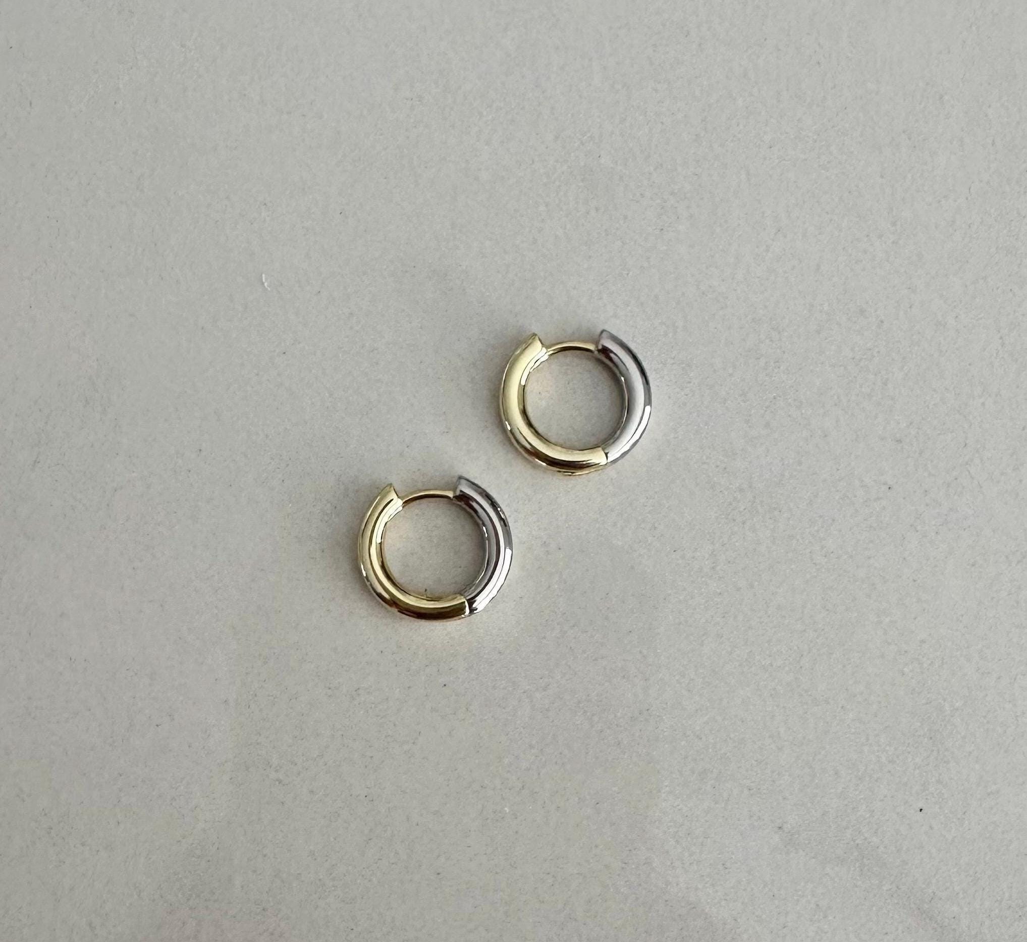 18k gold filled two tone huggie hoop earrings