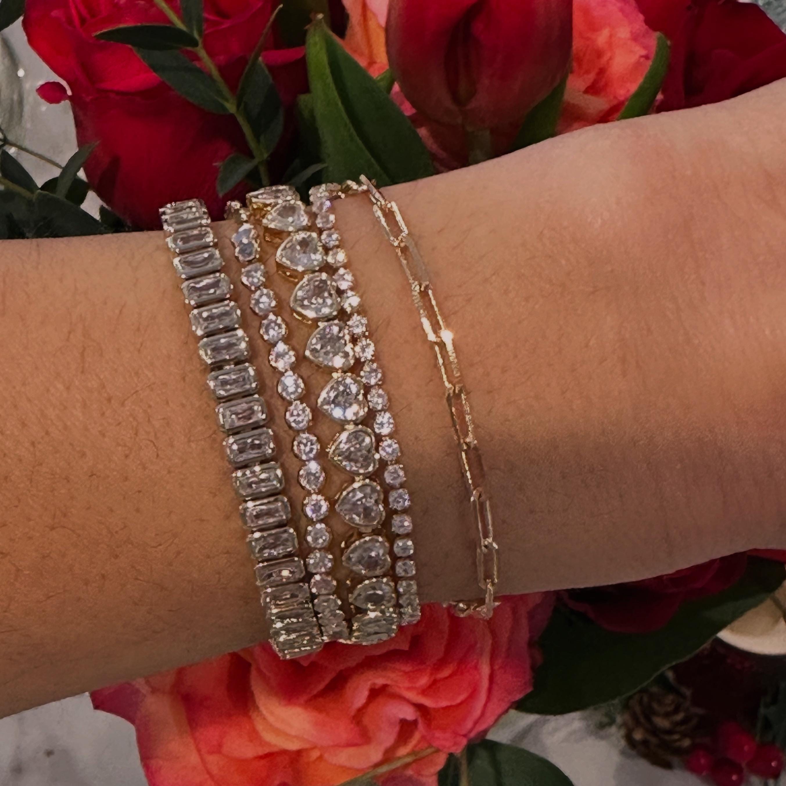 18k White Gold Filled CZ Emerald Cut Tennis Bracelet, Gift for her