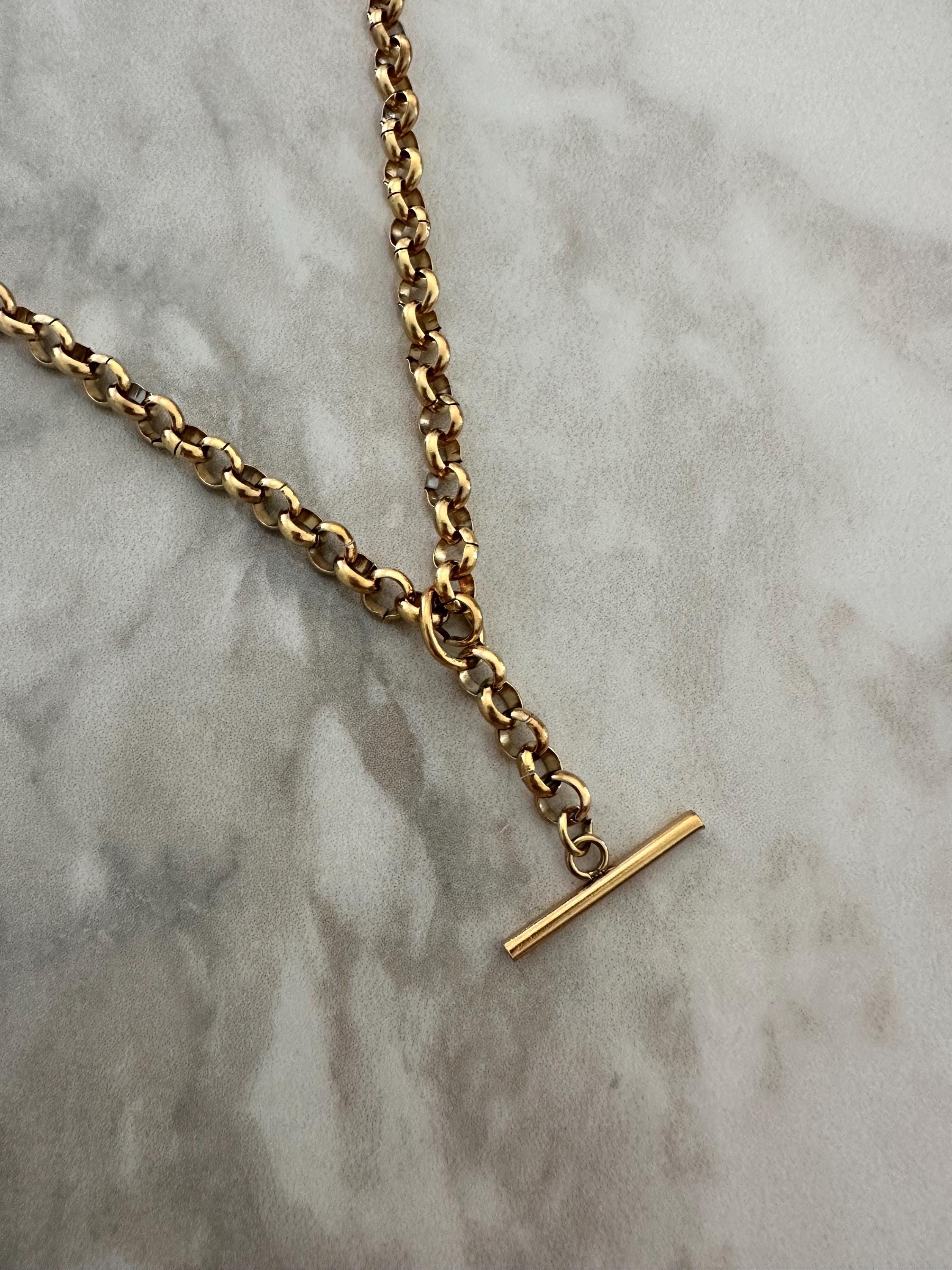 Gold Rolo Chunky Chain T-Bar Layering Necklace