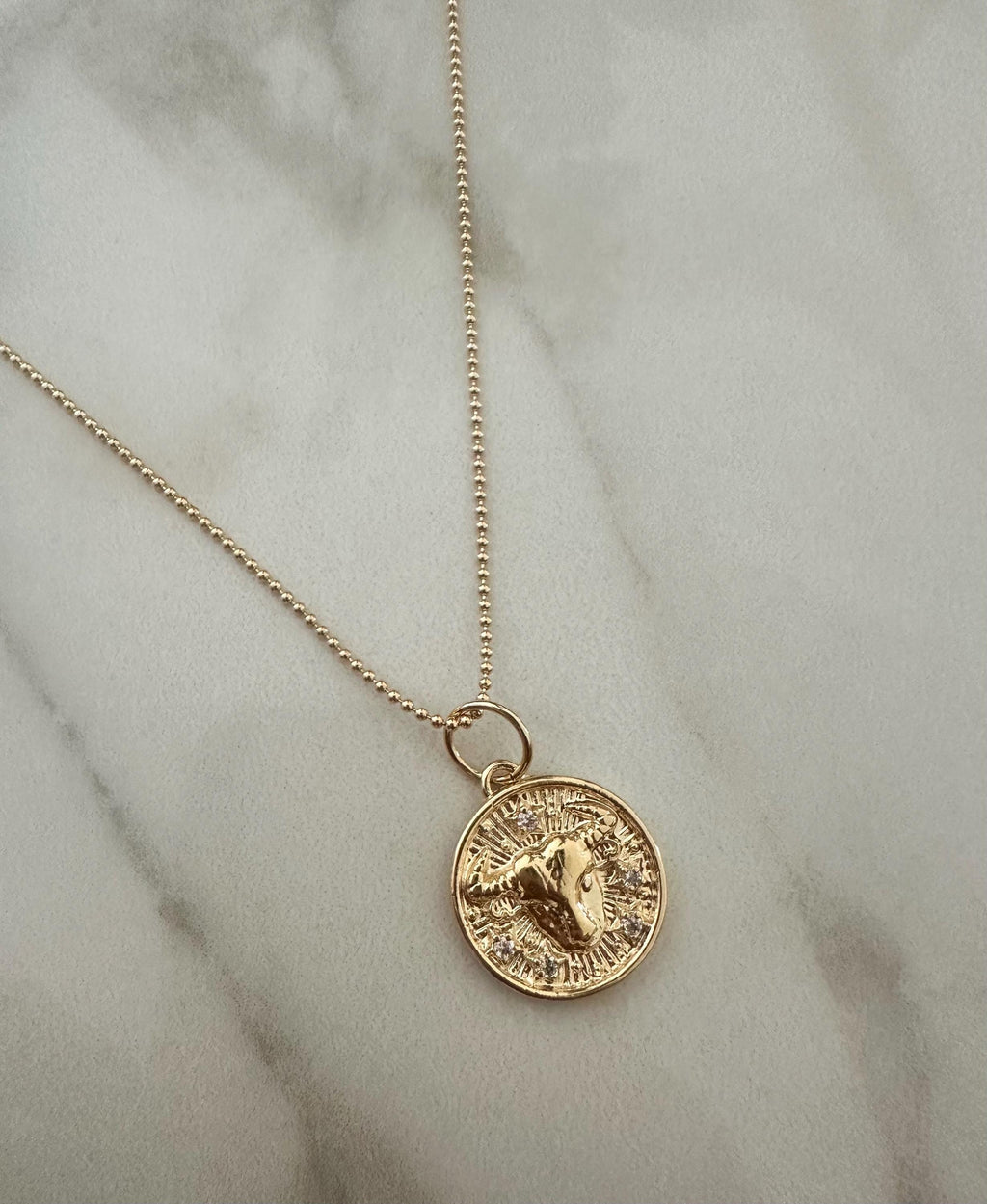 18k Gold Filled CZ Zodiac Medallion Necklace: Personalized Ball Chain