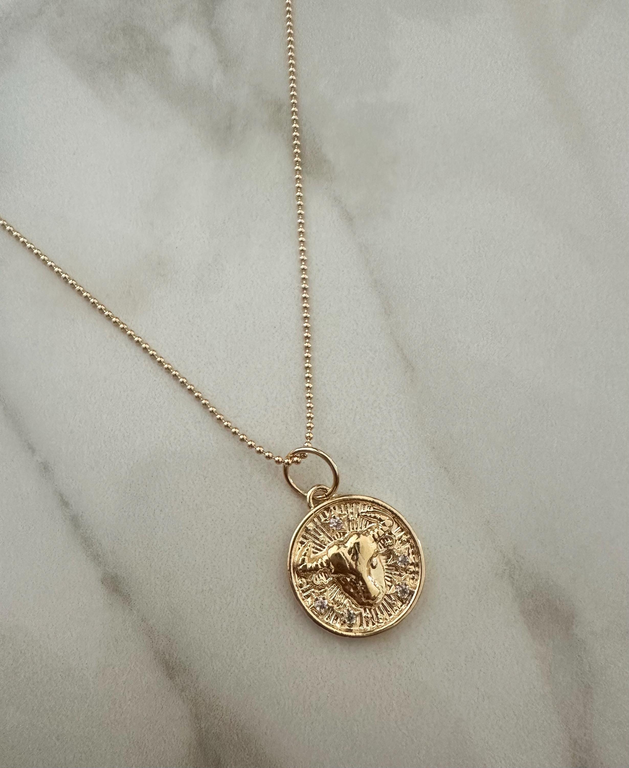 18k Gold Filled CZ Zodiac Medallion Necklace: Personalized Ball Chain