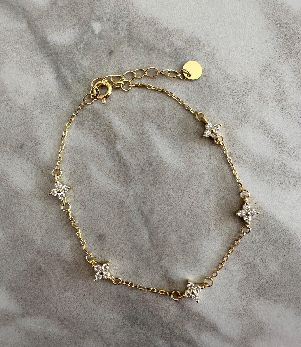 Gold Clover CZ Chain Bracelet