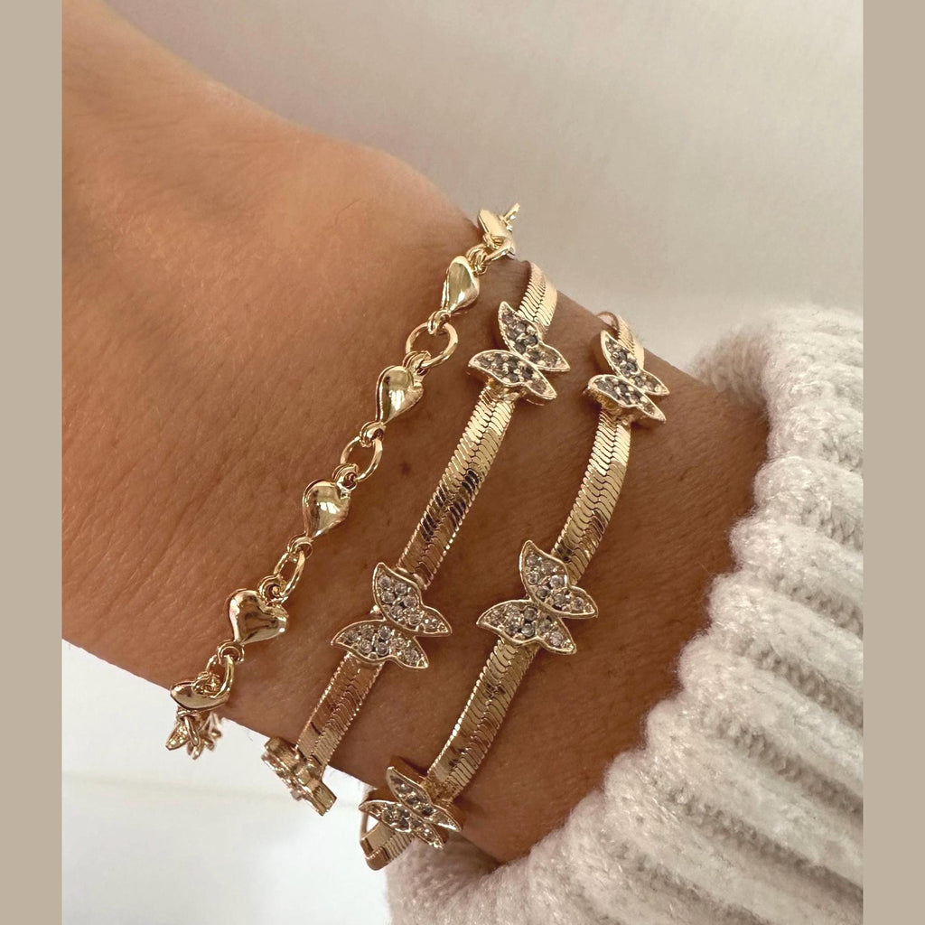 18k Gold Filled Butterfly CZ Bracelet: Charm Bracelet