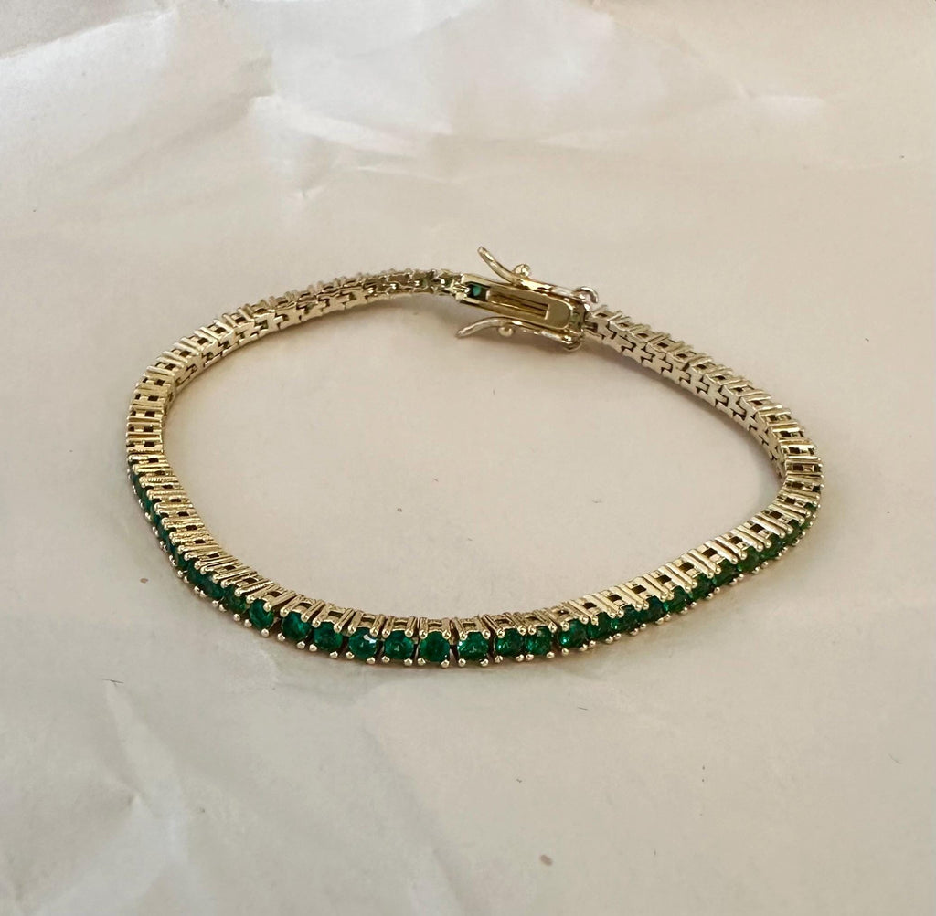 18k Gold Filled Emerald Green CZ Tennis Bracelet