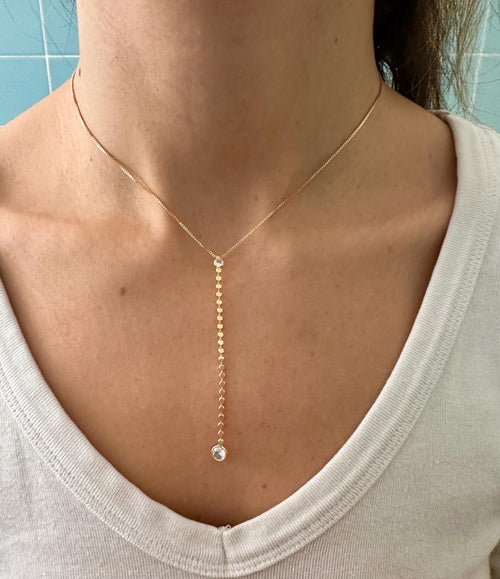 18k Gold Filled Clear CZ Lariat Drop Necklace-Statement Necklace, Layering Necklace, Y Necklace