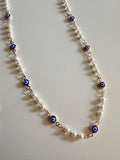 Navy Blue Evil Eye Necklace: 18k Gold Filled Chain and Pearl