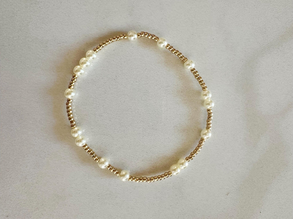 18k Gold Filled Pearl Beaded Bracelet, Dainty Layering Bracelet