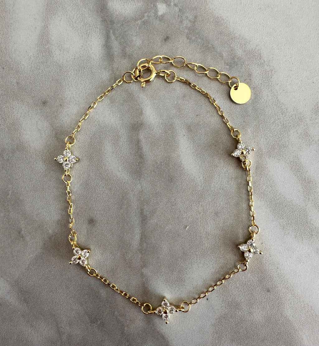 Gold Clover CZ Chain Bracelet