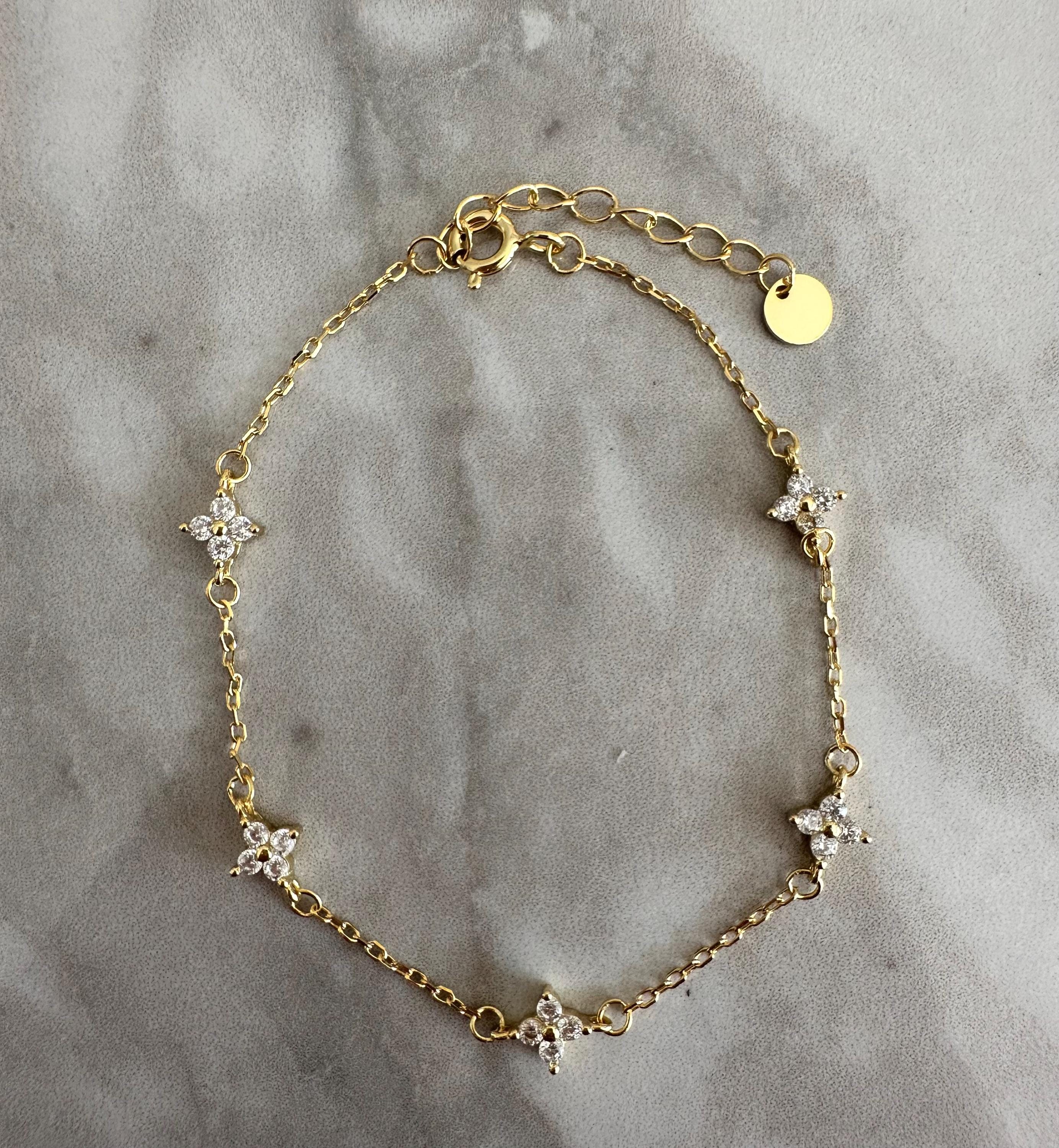 Gold Clover CZ Chain Bracelet