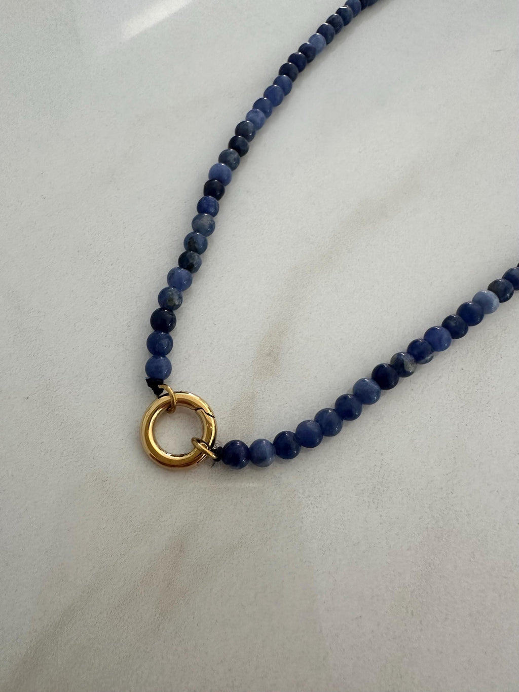 18k Gold Sodalite Beaded Necklace with Turquoise Cross
