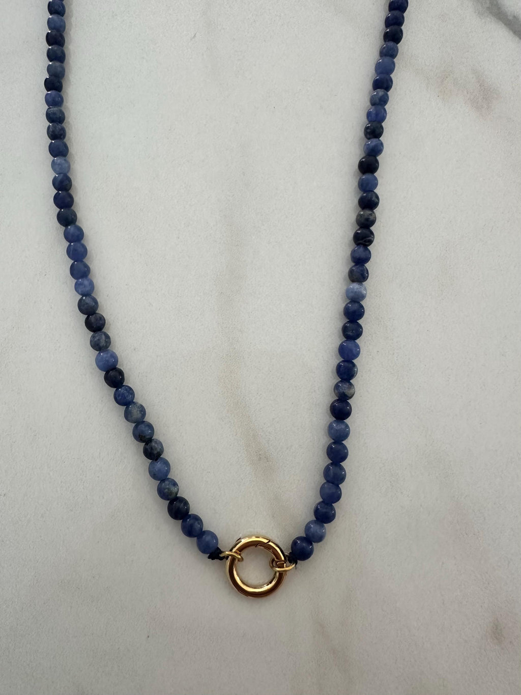 18k Gold Sodalite Beaded Necklace with Turquoise Cross