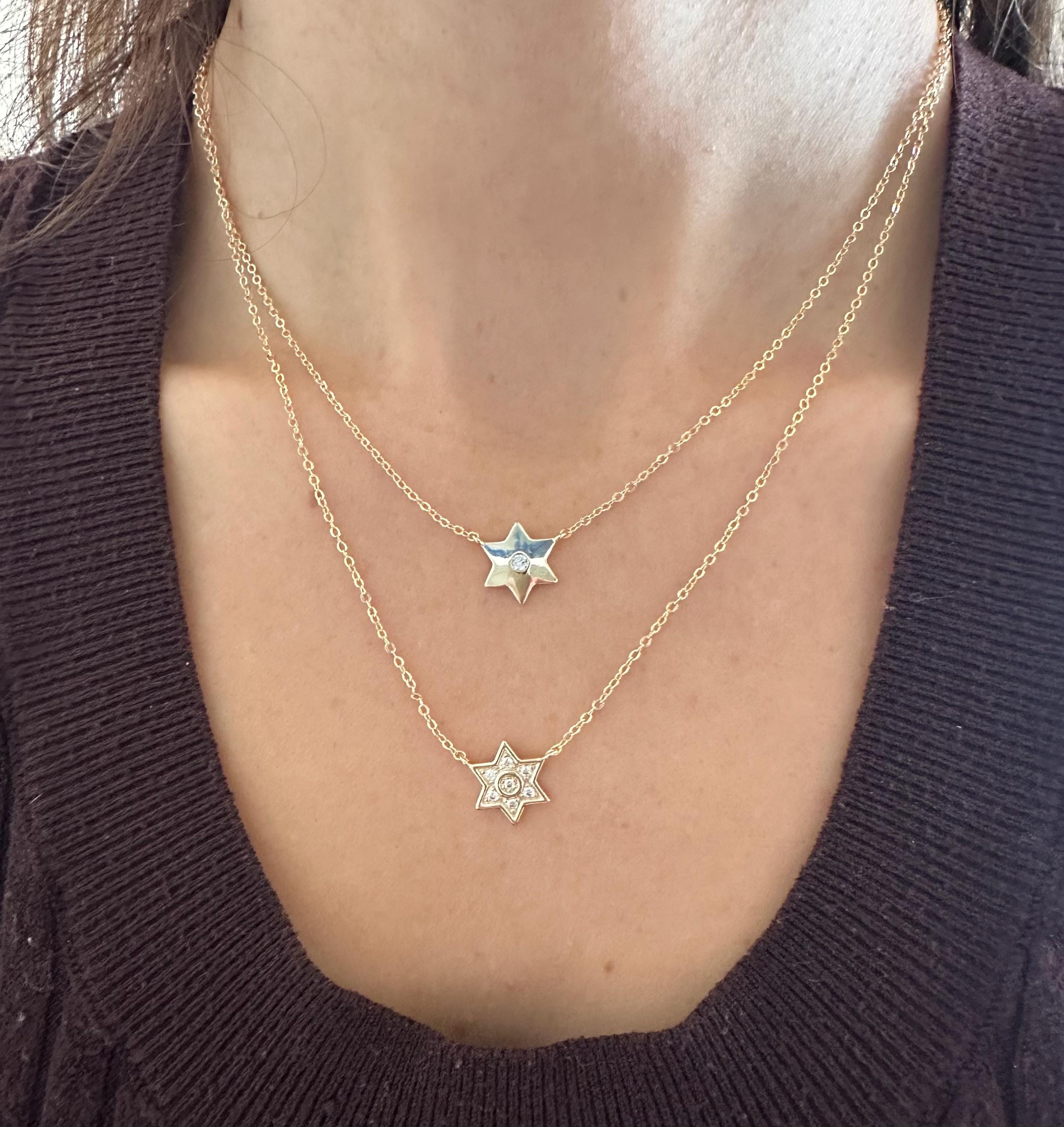 Gold Filled Double Star Necklace, Cubic Zirconia Charm