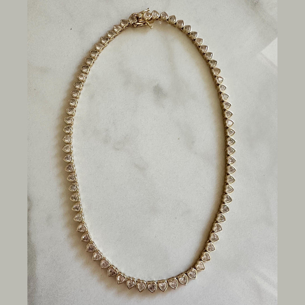 18k Gold Filled CZ Heart Tennis Choker Necklace Valentines Day