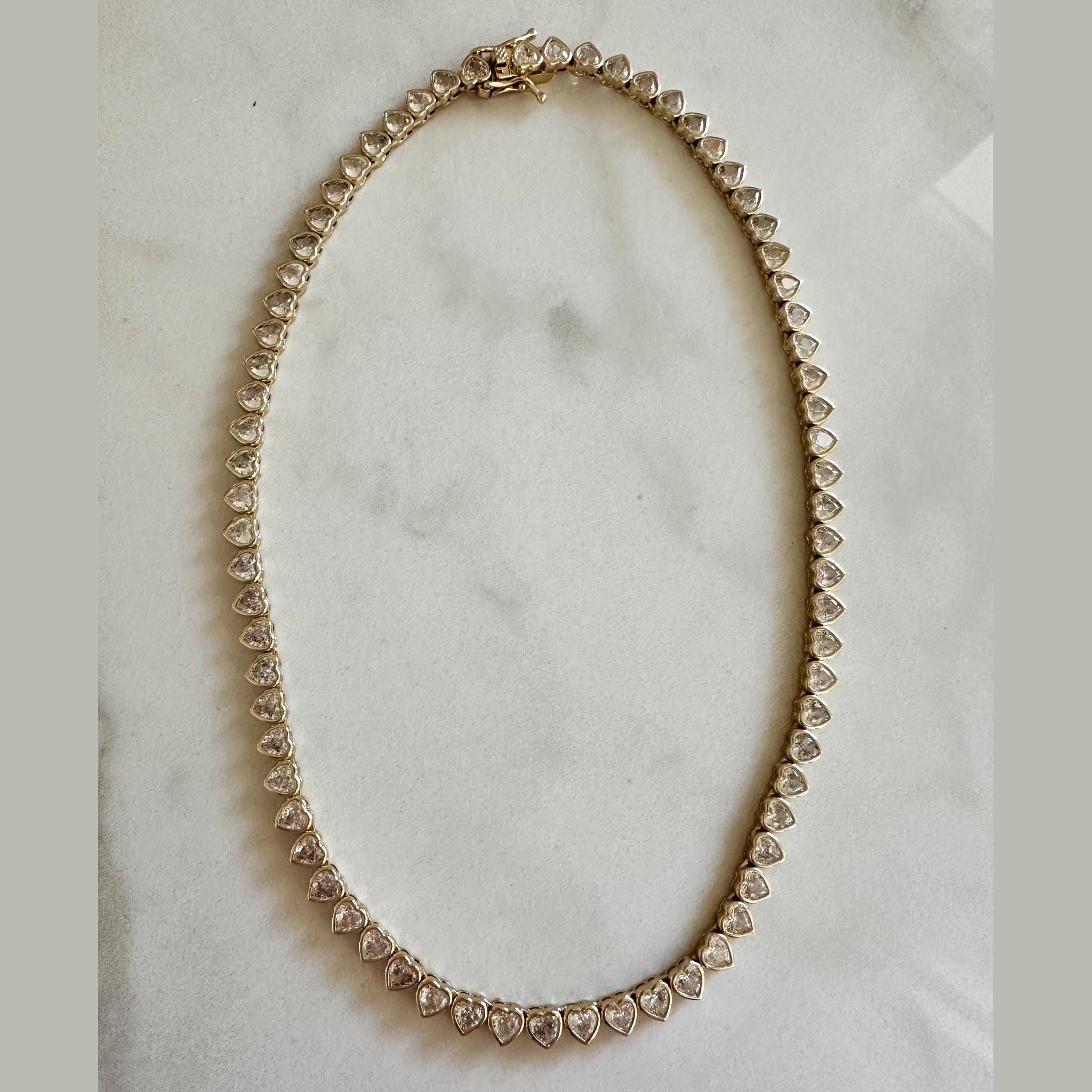 18k Gold Filled CZ Heart Tennis Choker Necklace Valentines Day