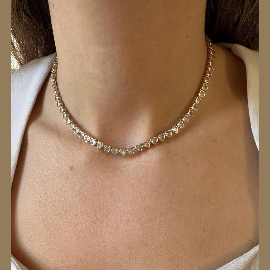18k Gold Filled CZ Heart Tennis Choker Necklace Valentines Day
