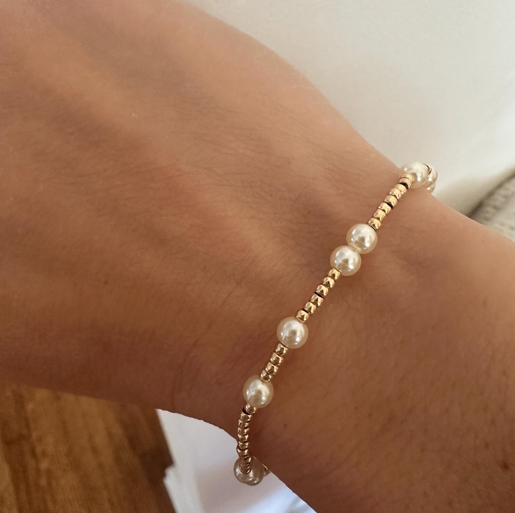 18k Gold Filled Pearl Beaded Bracelet, Dainty Layering Bracelet