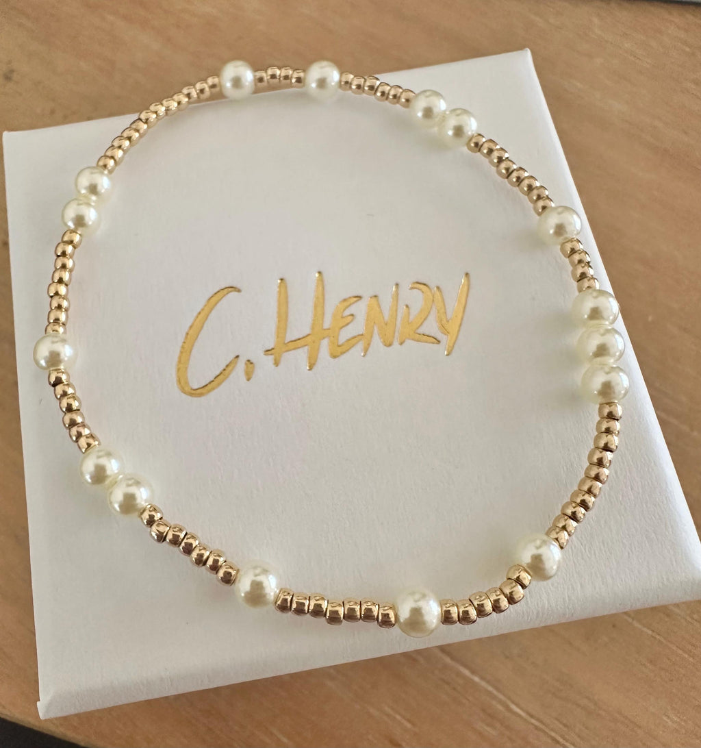 18k Gold Filled Pearl Beaded Bracelet, Dainty Layering Bracelet