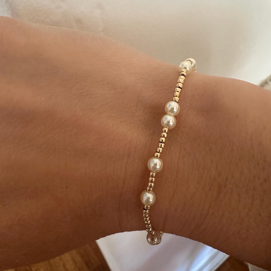 18k Gold Filled Pearl Beaded Bracelet, Dainty Layering Bracelet