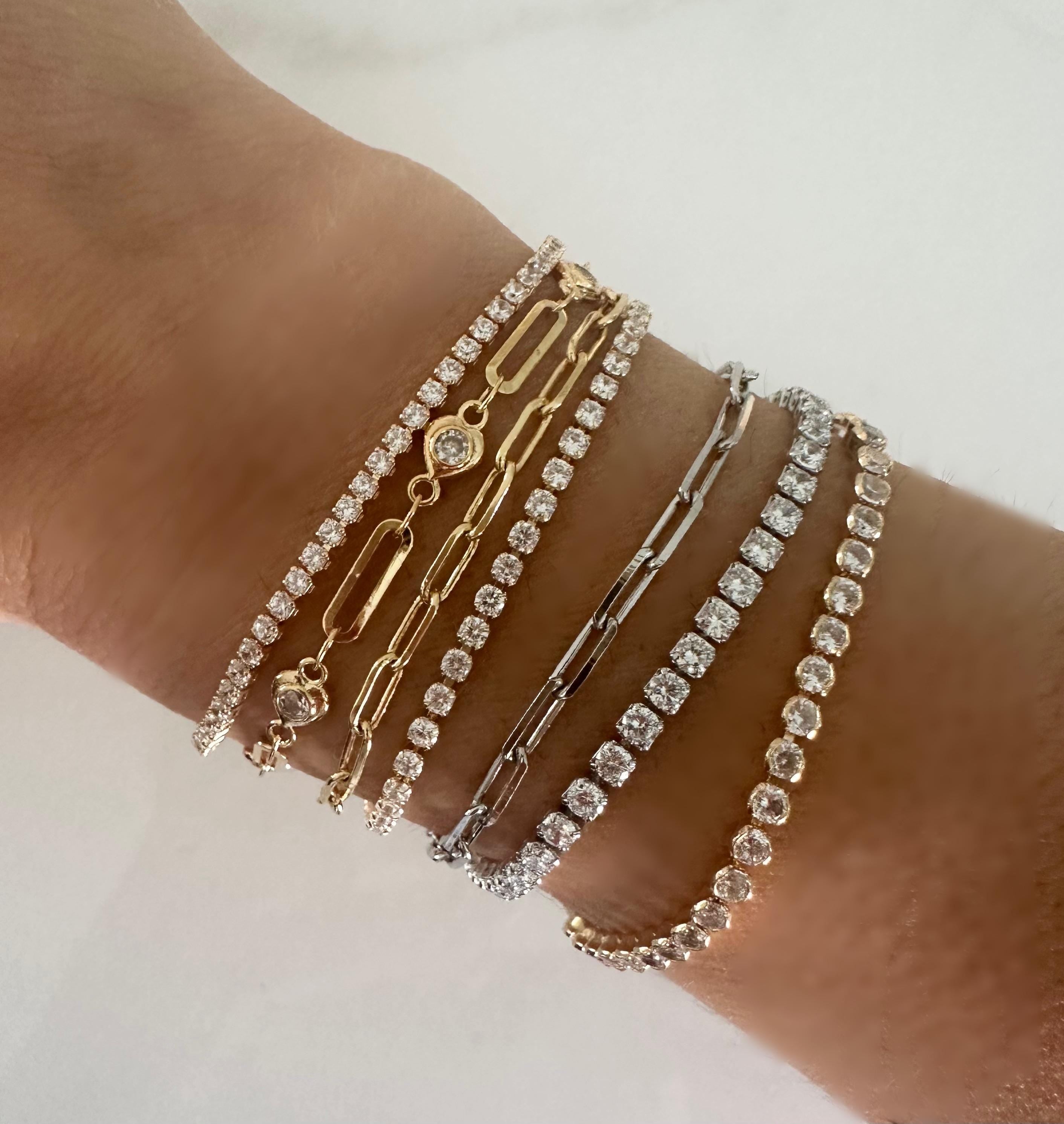 18k Rhodium Filled CZ Tennis Bracelet: Double Chain Layering Bracelet