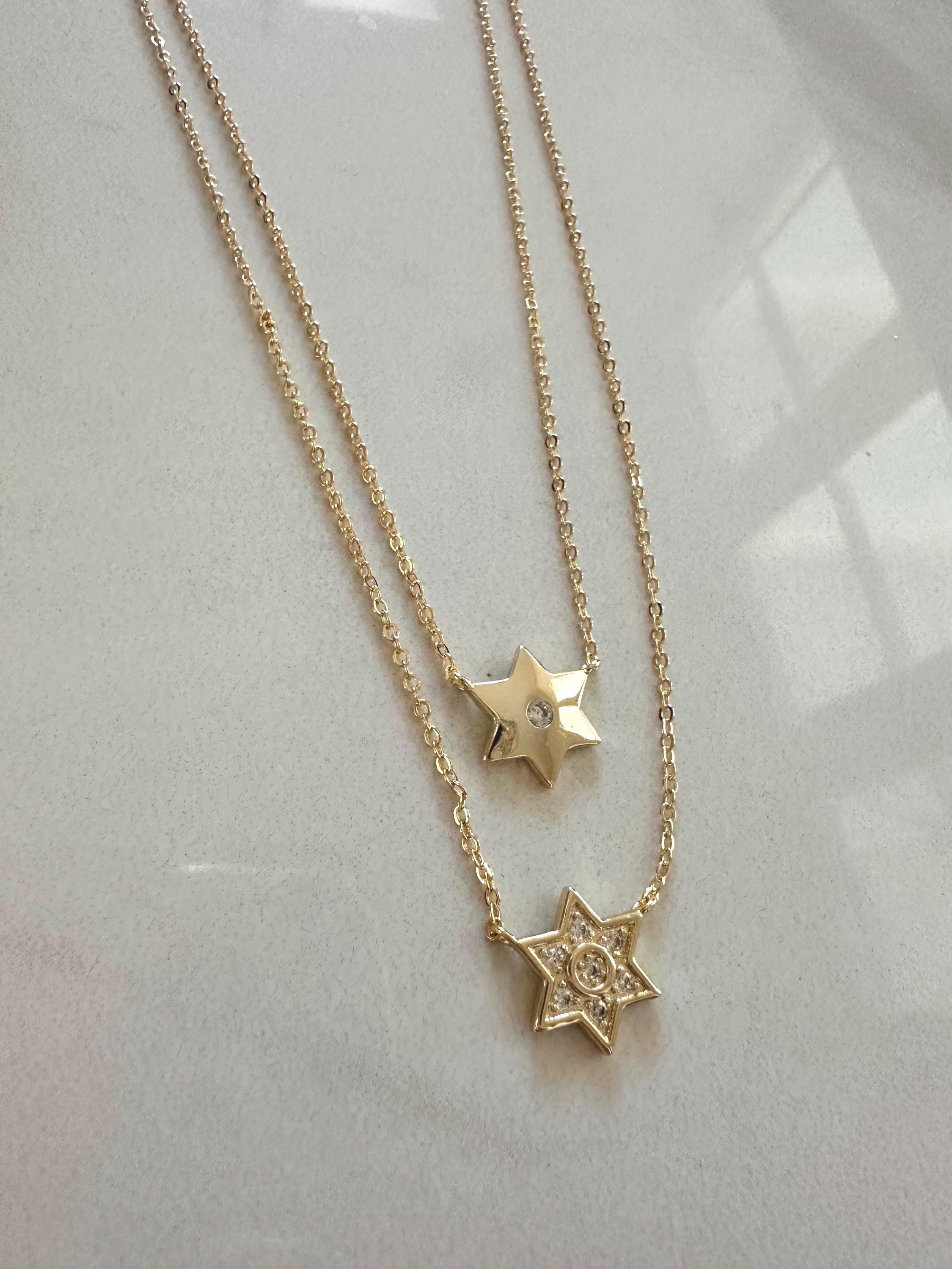 Gold Filled Double Star Necklace, Cubic Zirconia Charm