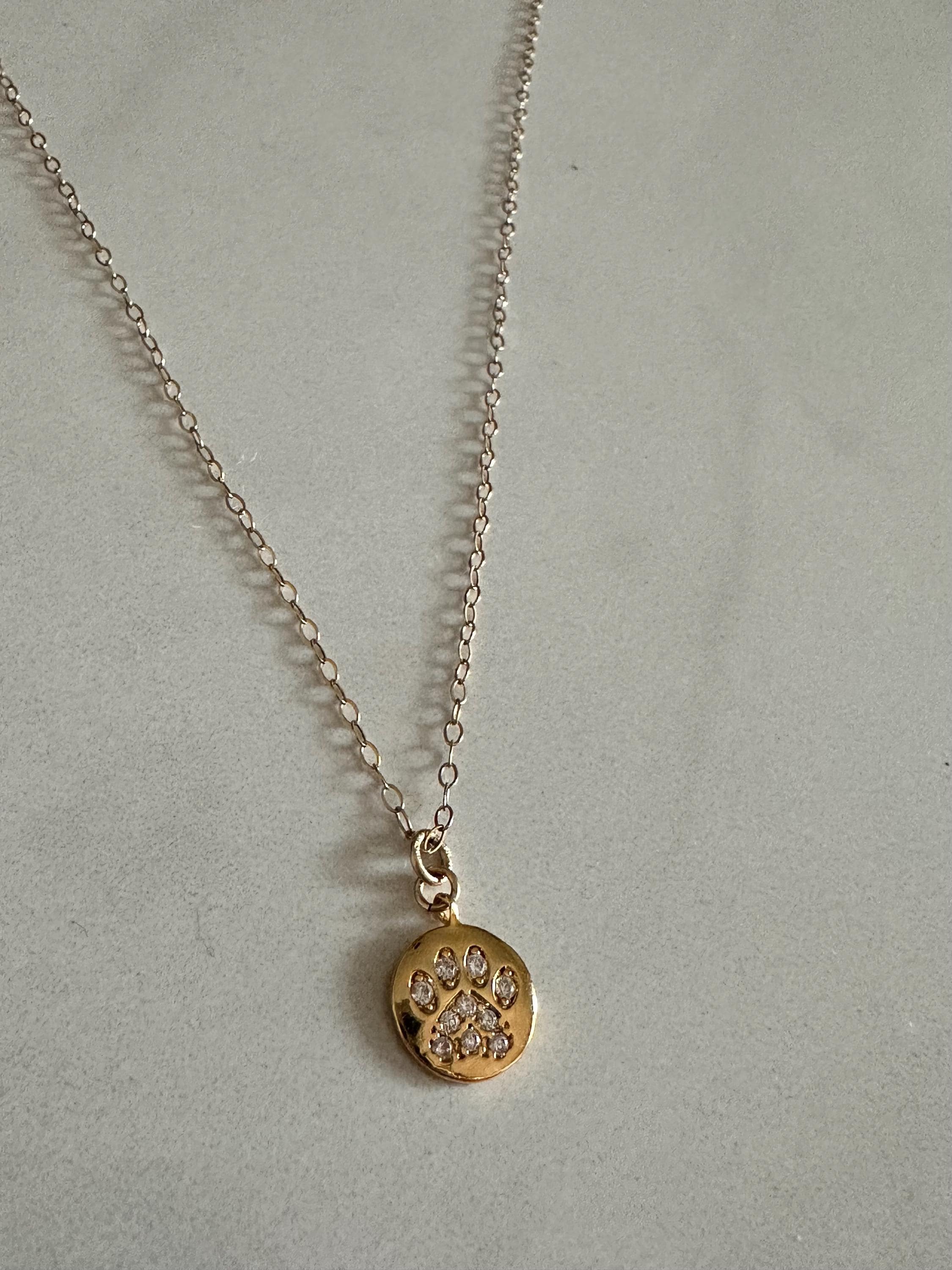 Gold Paw Print Charm Necklace