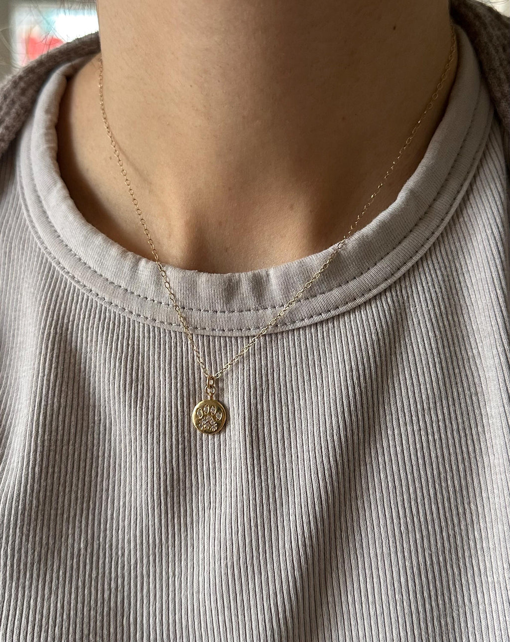 Gold Paw Print Charm Necklace