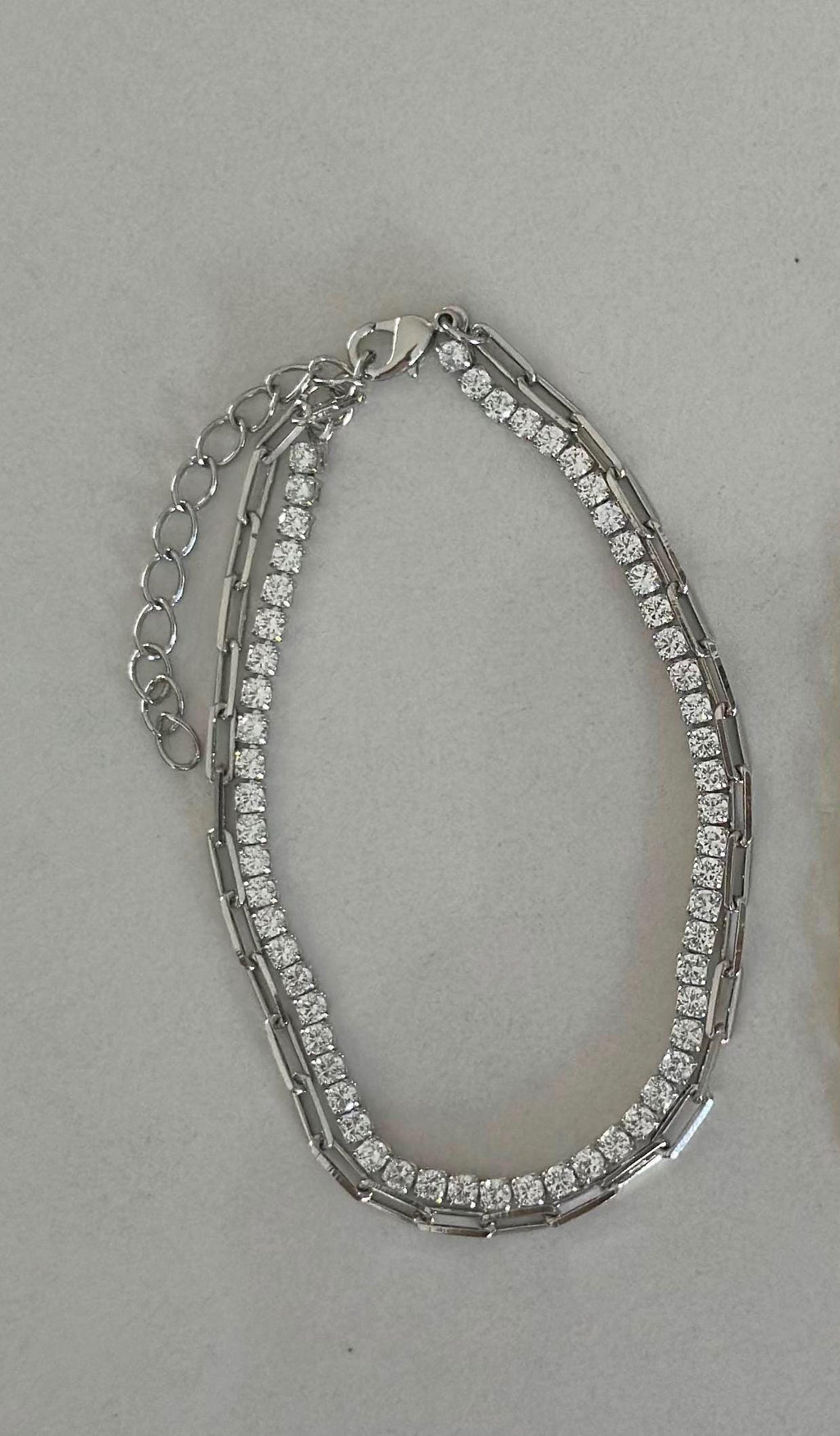 18k Rhodium Filled CZ Tennis Bracelet: Double Chain Layering Bracelet