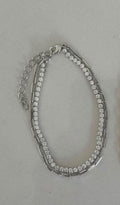 18k Rhodium Filled CZ Tennis Bracelet: Double Chain Layering Bracelet