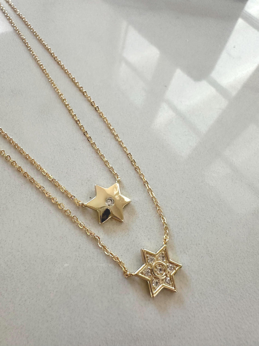 Gold Filled Double Star Necklace, Cubic Zirconia Charm