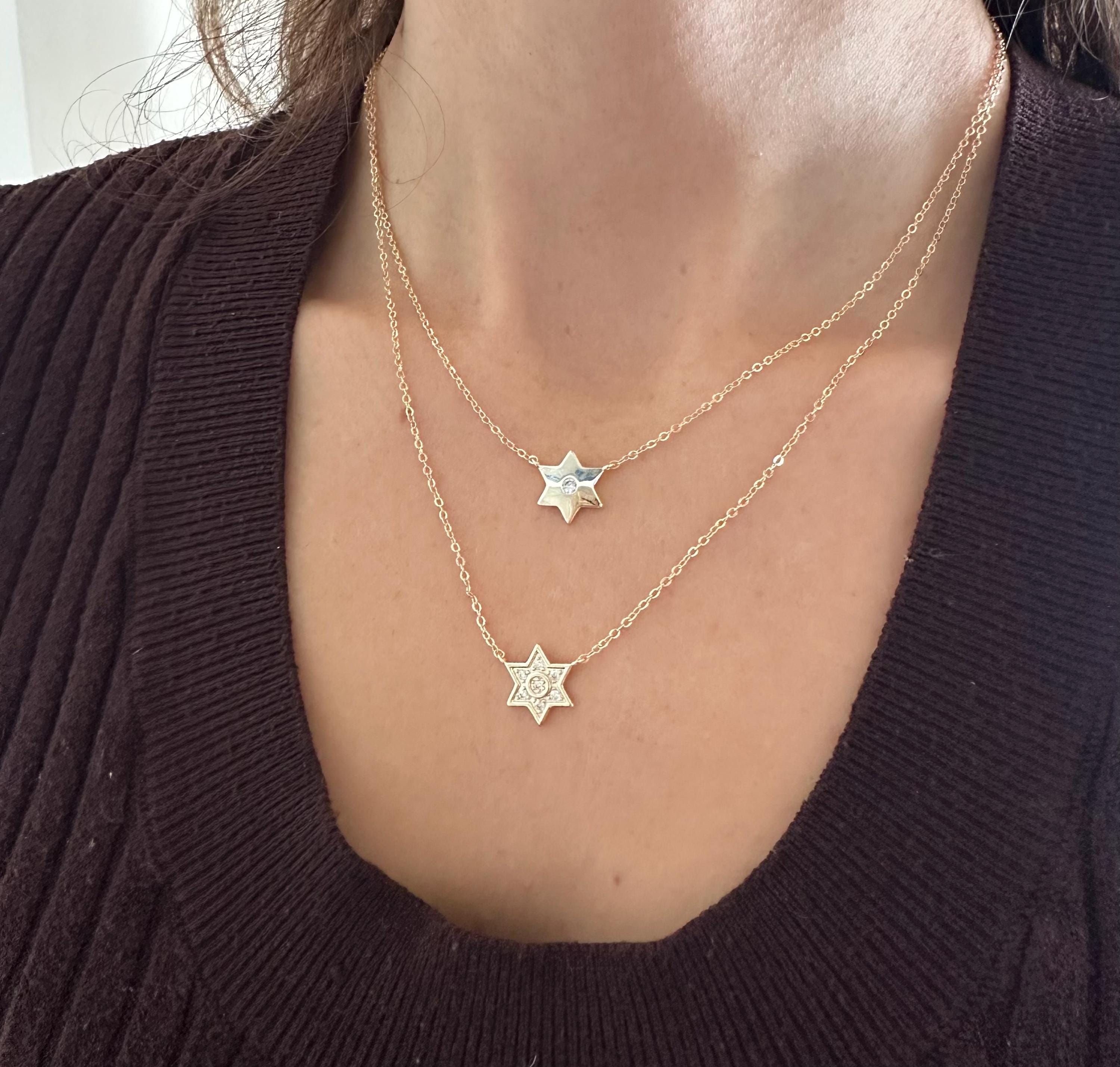 Gold Filled Double Star Necklace, Cubic Zirconia Charm