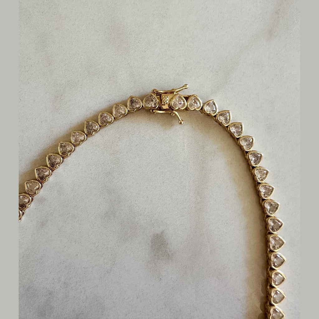 18k Gold Filled CZ Heart Tennis Choker Necklace Valentines Day