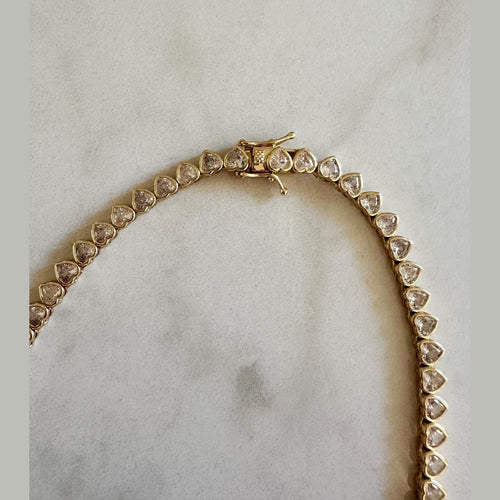 18k Gold Filled CZ Heart Tennis Choker Necklace Valentines Day