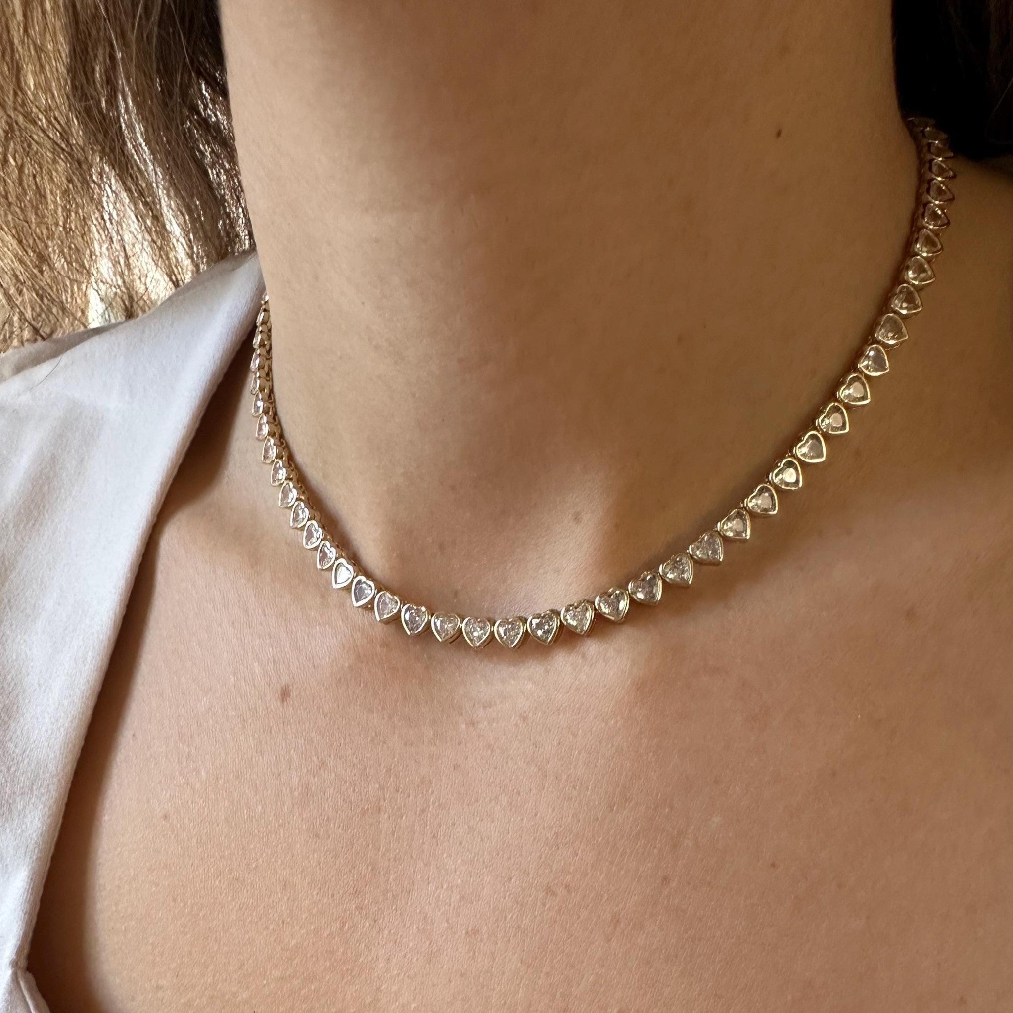 18k Gold Filled CZ Heart Tennis Choker Necklace Valentines Day
