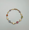 18k Gold Filled Flower Bracelet: Multicolored Cubic Zirconia, Dainty Chain