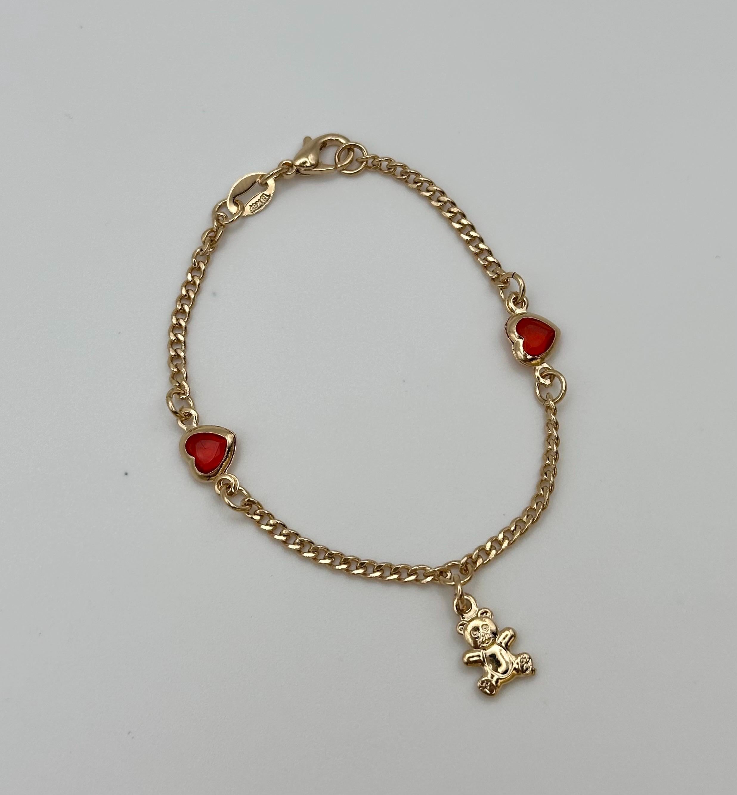 18k Gold Filled Heart and Teddy Bear Charm Bracelet: Kids jewelry Valentines Day