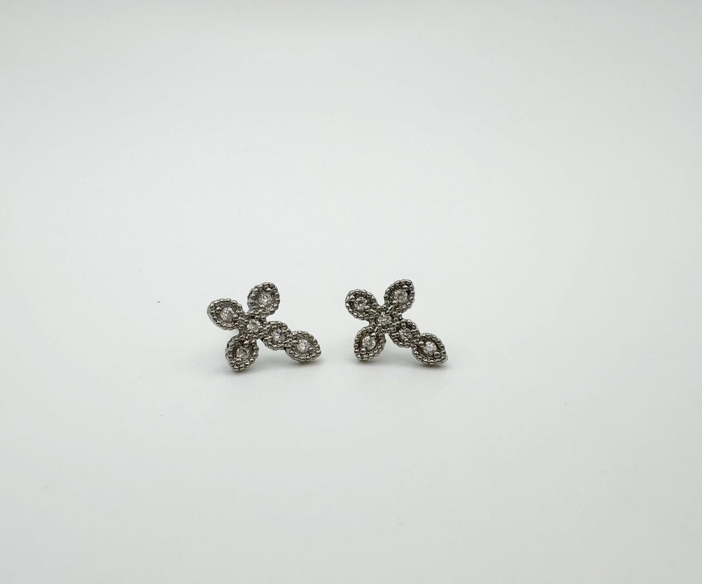 18k White Gold Filled CZ Cross Stud Earrings