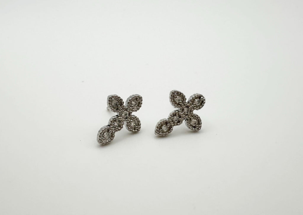 18k White Gold Filled CZ Cross Stud Earrings