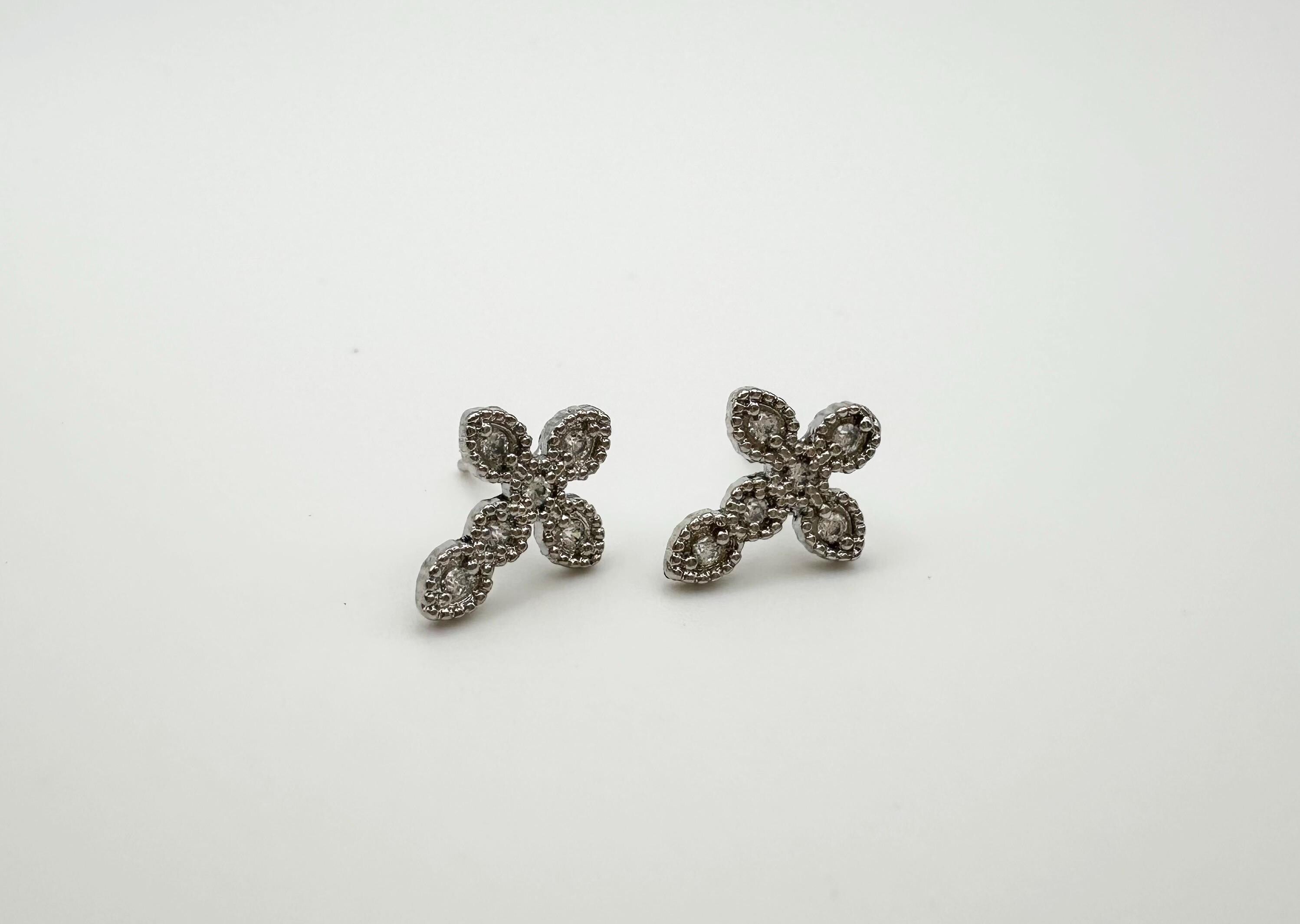 18k White Gold Filled CZ Cross Stud Earrings