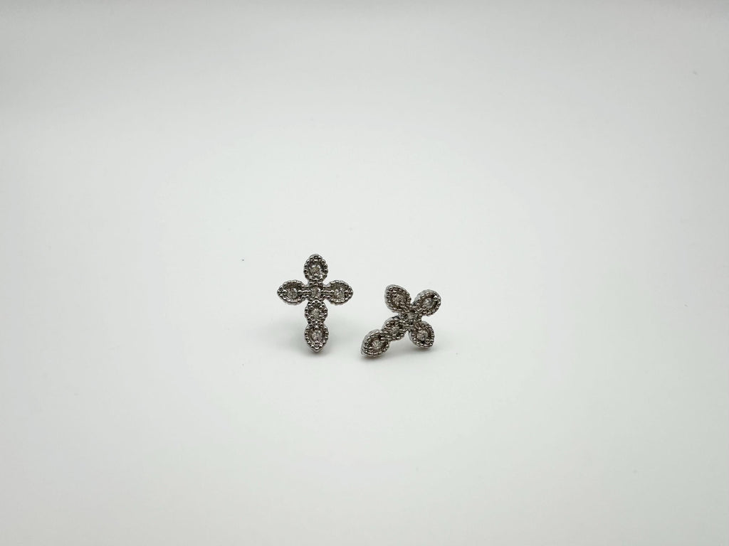18k White Gold Filled CZ Cross Stud Earrings