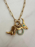 18k Gold Western Charms Paperclip Chain Necklace