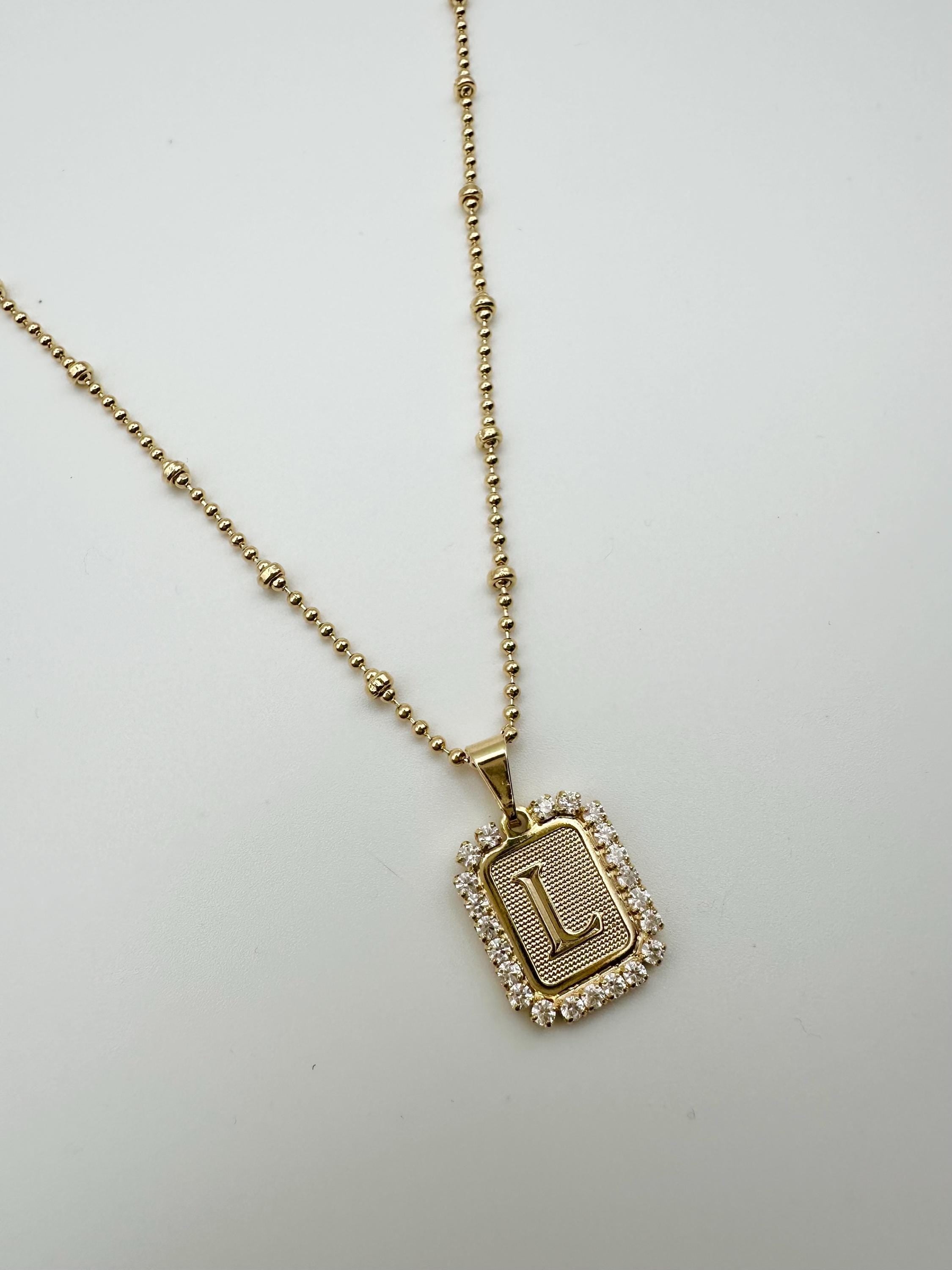Gold CZ Pavé Initial Necklace: Personalized Letter Pendant