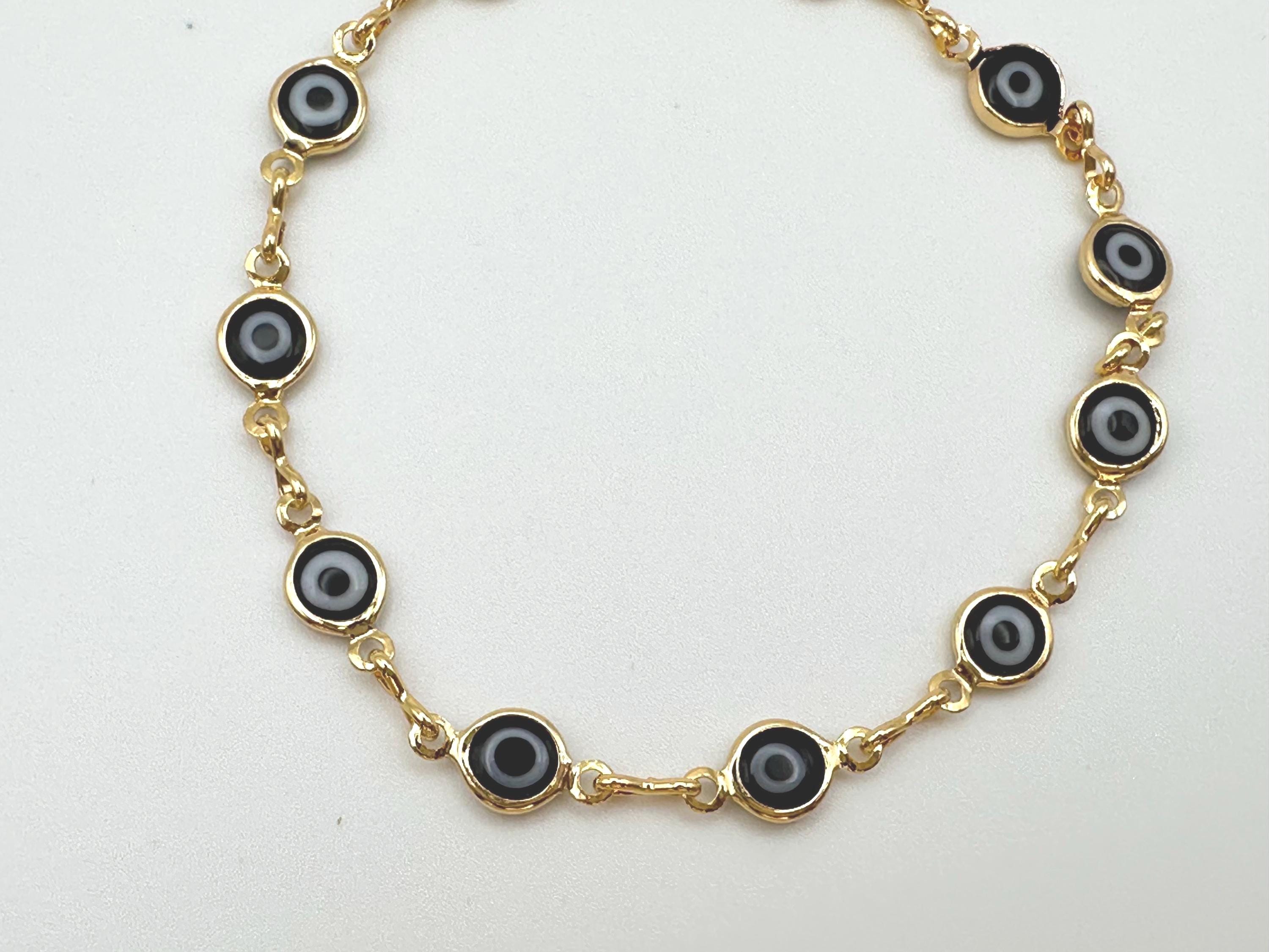 Black Evil Eye Bracelet: 18k Gold Filled