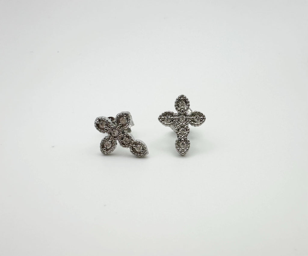 18k White Gold Filled CZ Cross Stud Earrings