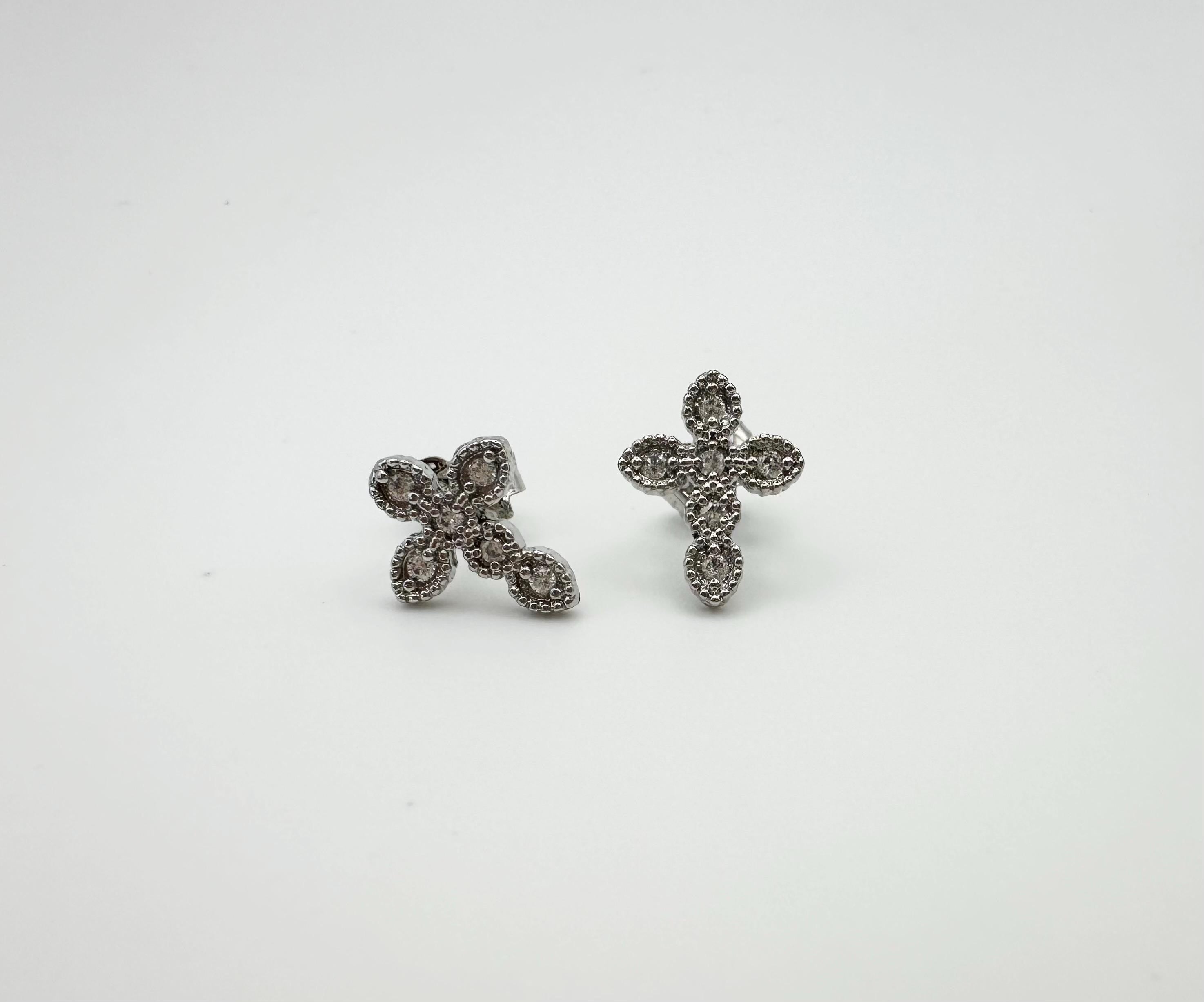 18k White Gold Filled CZ Cross Stud Earrings